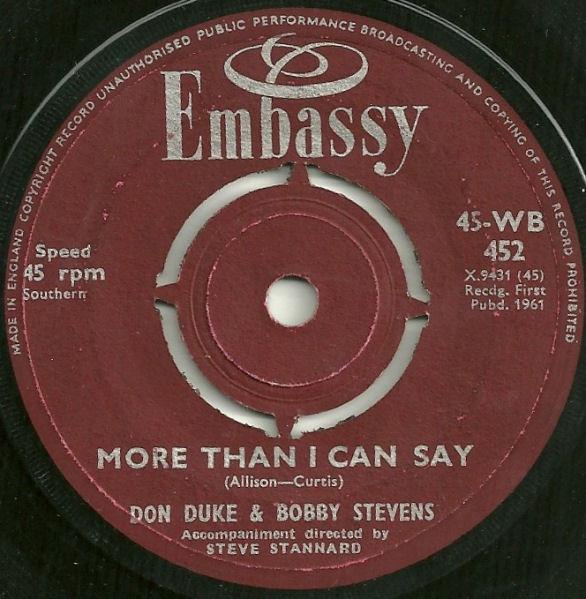 Bobby Stevens, Don Duke - More Than I Can Say / Hello Mary Lou