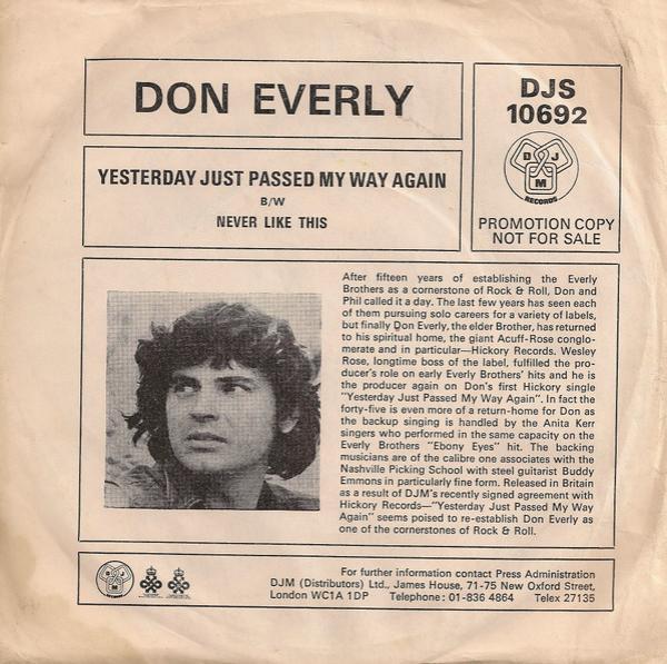 Don Everly - Yesterday Just Passed My Way Again